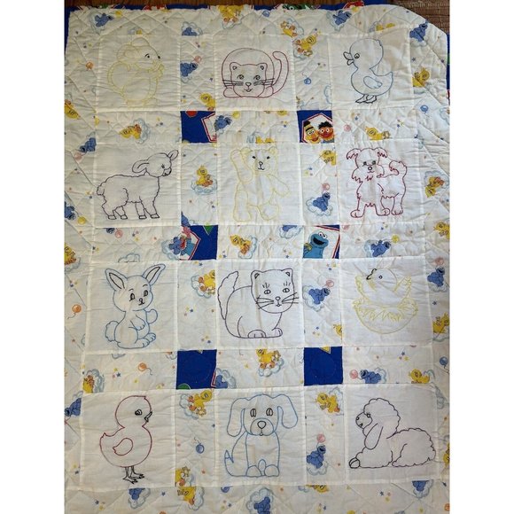 Handmade Sesame Street Blanket Embroidered Animals Baby Blanket - Picture 2 of 16